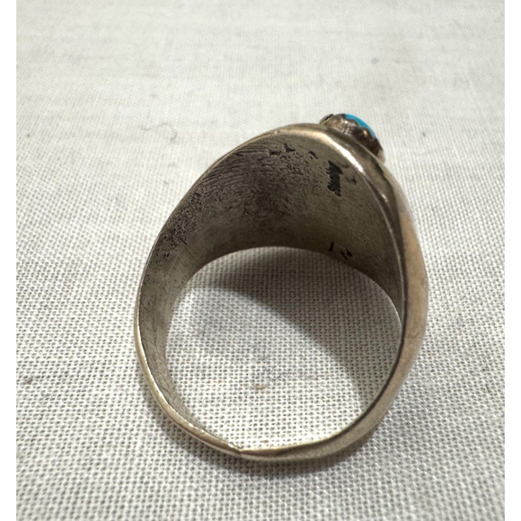 Vintage Navajo Turquoise Bear Claw Ring Sterling Silver Sz 8 8.5 Signed R - Picture 6 of 6